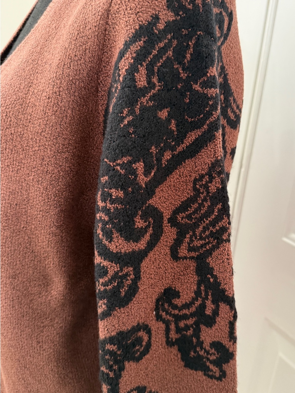 J. Jill Rust V-Neck Sweater with Black Patterned Sleeves - Picture 5 of 8